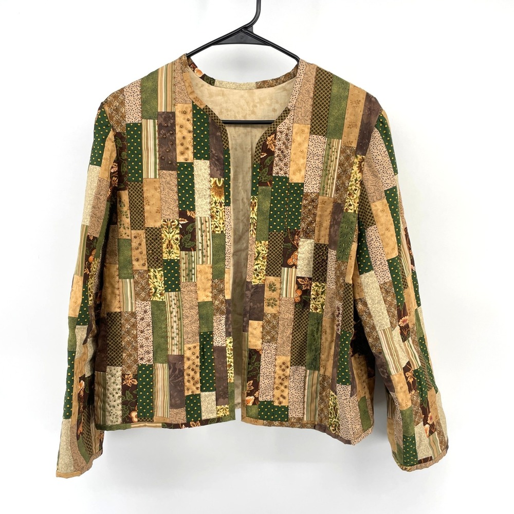 Patchwork Quilted Jacket‎ Cottage Granny Core Peasant Handmade Multicolor Fall